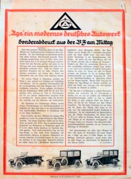 AGA Automobile "Ein modernes deutsches Autowerk" Sonderdruck 1922 (S0281)